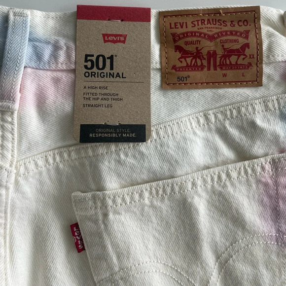 Levi’s 501 Cotton Straight Leg High Rise Beige Tie-Dye Button Fly Jeans … - Picture 7 of 14